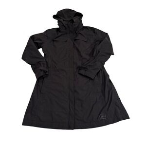 REI Elements Women Black Waterproof Rain Trench Coat Hooded Jacket Medium 826025